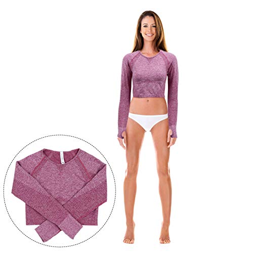 Camiseta feminina de manga comprida para ioga Valicclud sem costura para treino, camisa de compressã