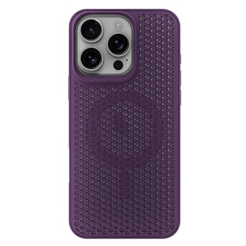 Image of Pikkme Back Cover for iPhone 16 Pro | Honeycomb Cooling Design | Silicone Heat Dissipation | Mag-Safe Compatible | Shockproof Camera Protection Bumper Case (Purple)