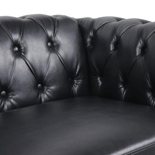 Image of WOODEN WORLD Modern & Classic Leather Sofa Set - Luxurious Comfort, Stylish Design, and Durable Build (Black, 1 Seater)