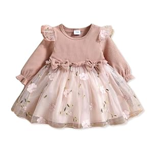 PATPAT Baby Girl Dress Long Sleeve Tutu Dress Infant Girl Tulle Dress Girl Party Birthday Princess Dresses