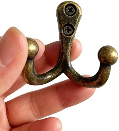 Beilala Coat Hooks Wall Mounted, 5 Pack Bronze Heavy Duty Double Prong Vintage Hook with Screws for Hanging Clothes Robe Towel Hat Key Bag Cup