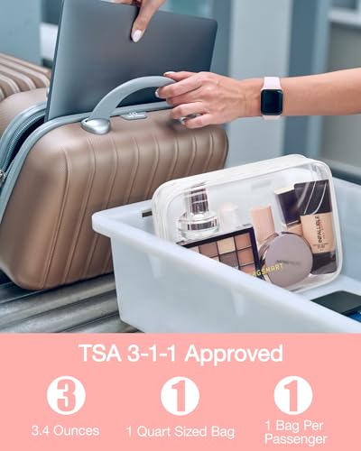 Image of BAGSMART Clear Toiletry Bag, 3 Pack TSA Approved Travel Toiletry bag Carry on Travel Accessories Bag Airport Airline Quart Size Bags Water Repellent Makeup Cosmetic Bag for Women (White-3pcs) | Carry on Travel Accessories Bag, Airport Airline Quart Size Bags for Women Men, Makeup Cosmetic Bag