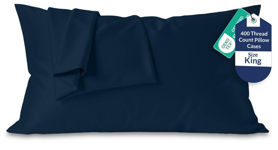 Image of Royale Linens 400 Thread Count 100% American Grown Cotton King Pillowcase Set - Luxury Sateen King Pillow case - 20 inchx40 inch Inch Soft & Smooth Set of 2 Navy Pillowcases - (King, Rivera Navy)