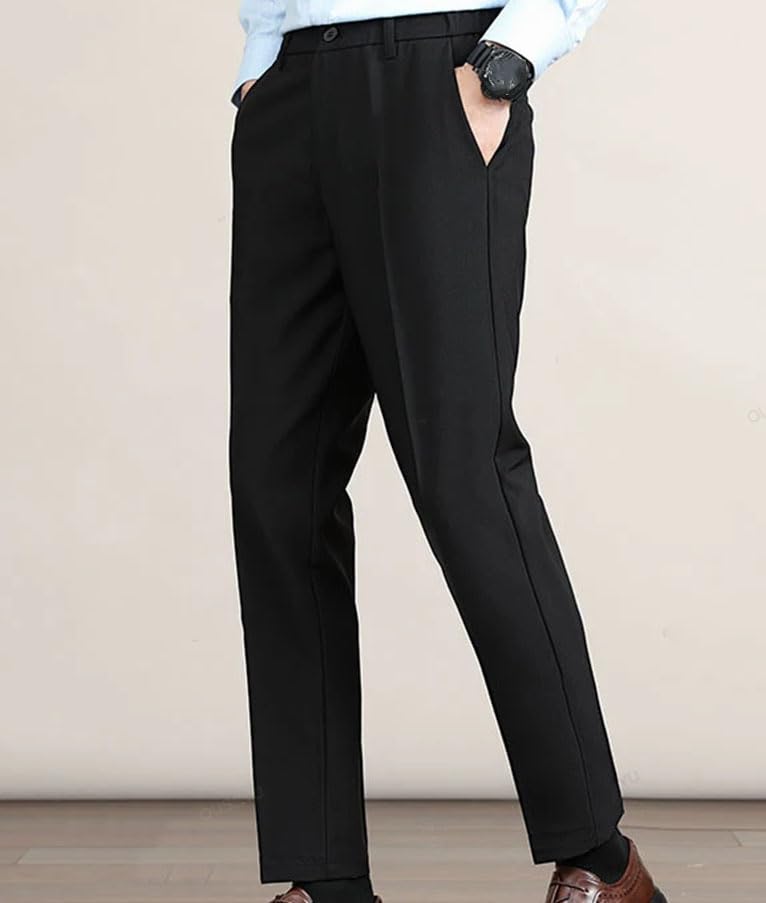 Men's Stretch Suit Pants - Business Elastic Waist Non-Iron Slim Casual Trousers Spring Summer3