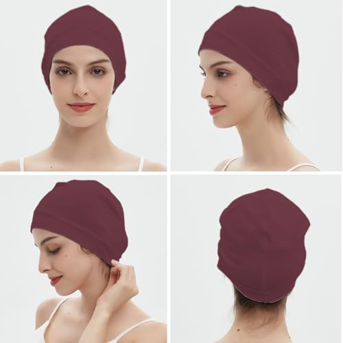 Image of vidsel 100% Cotton Skull Caps Beanie Night Cap Sleep Hats for Men Women | Breathable,Soft,Lightweight Skully Cap,Running Beanie Cycling Helmet Liner,Wicking Head Cover,CPAP Chemo Bald Cap