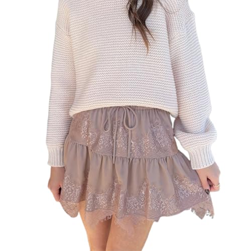 Women's Y2k Lace Mini Skirt Low Rise Pleated Ruffle Lace Trim Half Slip Skirt Layered Flowy Short Skirts Underskirt