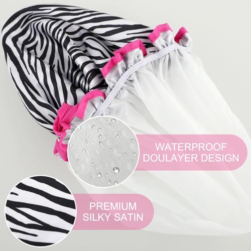 Abeillo 4 Packs Double Layer Shower Caps Reusable Bath Cap Waterproof Elastic Shower Hat Edge Covering Ears for Women Shower Spa Salon - Image 4
