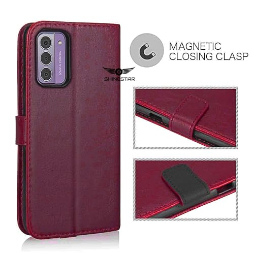 Image of SHINESTAR Nokia G42 5G Flip Back Cover | PU Leather Flip Cover Wallet Case with TPU Silicone Case Back Cover for Nokia G42 5G - Blood Red