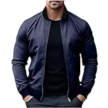 Mens Jackets Smart Casual Bomber Jackets with Pockets Lightweight Autumn Sport Coat Long Sleeve Collared Flight Jacket Plain Classic Fit Windbreaker Fall Outwear for Men