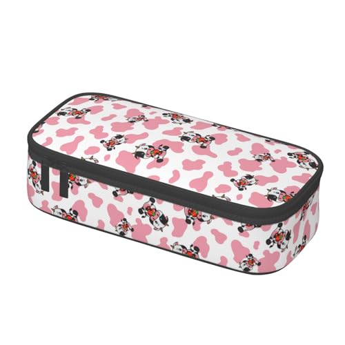 Image of Pink Cows Strawberry Print Large Pencil Case With Zipper Compartments Stationery Pencil Bag For Kids Teens Students School Supplies