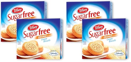 Image of Tiffany Sugar Free Orange Cream Sandwich Biscuits (Pack of 4, 162g) | Healthy Snacks for Diebetic | Sweetened With Splenda