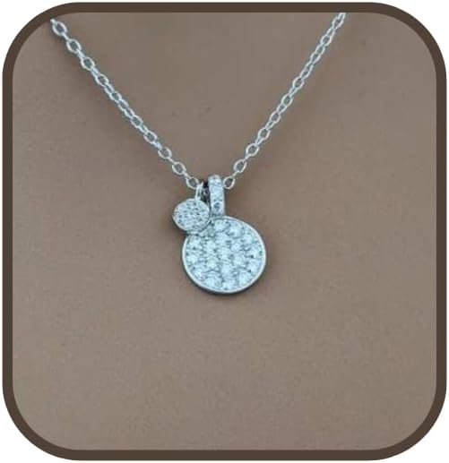 925 Sterling Silver Cubic Zirconia Disc Necklace/Coin Necklace/Charm Necklace/Gift for Her
