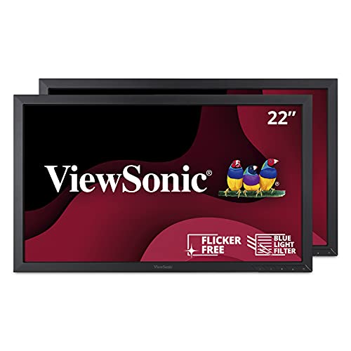 ViewSonic VA2252SM_H2 22 Inch Dual Pack Head-Only 1080p LED Monitors with DisplayPort DVI and VGA, Black