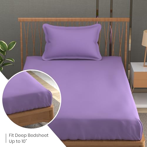Image of FRESH FROM LOOM Microfiber Soft Solid Plain Single Size Bedsheet - 240 TC, Hypoallergenic Bed Sheet with 1 Pillow Covers (Size- 60 x 90 inch | Purple| Solid)