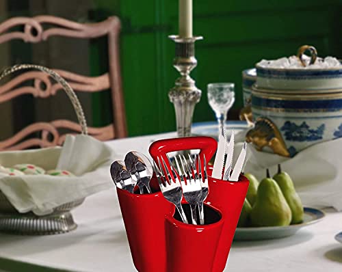 Farmhouse-Decor-4-Section-Ceramic-Silverware-Holder-Flatware-and-Cutlery-Caddy-Kitchen-Table-Organizer-Red Farmhouse Decor 4 Section Ceramic Silverware Holder Flatware and Cutlery Caddy Kitchen Table Organizer Red
