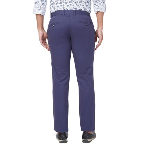 Image of Parx Low Rise Tapered Fit Cotton Blend Solid Pattern Flat Front Casual Trouser
