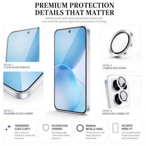 Image of ArmourPro Edge to Edge Tempered Glass for Oppo Reno 16 with Silver Camera Ring Guard, 9H Screen Protector, Anti-Scratch, Anti-Fingerprint, Bubble-Free Installation Kit