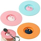 PIVHWIR Food Grade Cat Ear Silicone Cup Lids -Pack of 3