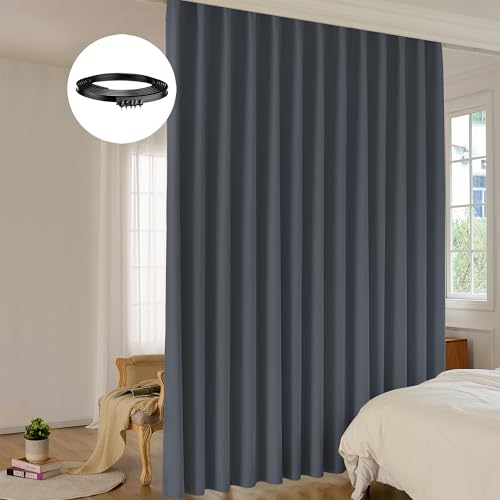 Image of Room Divider Curtain Sets with Bendable Ceiling Track, 95% Blackout Total Privacy Ceiling Track Curtains Floor to Curtains Track Kits 8.3 ft Wide x 8 ft Tall, Dark Grey, 1 Panel
