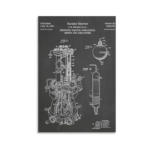 XYSWDD Póster en lienzo con impresión de patente de reactor nuclear de 1960, decoración de dormitorio, paisaje deportivo, oficina, habitación, regalo, 20 x 30 cm