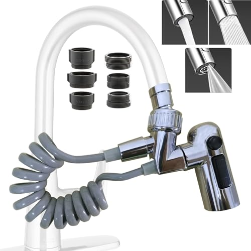 Aireador de Grifo con Flexible Manguera Cocina, Alargador Grifo Fregadero, Extensor Grifo 360° Giratorio con 3 Modos, Boquilla Accesorios Grifo Cocina, Rociador Filtro para Baño Lavabo con Adaptador