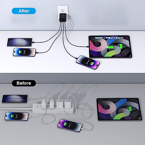 Image of [2 Pack /40W] 4-Port USB C Wall Charger Block, Fast Type C Power Brick Charging Cube Power Delivery Wall Plug for iPhone 15 /14 /13 /12 /14 Pro /13 Pro, Huawei, Xiaomi, Oneplus, Galaxy(Black)