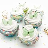 Sugar Robot Edible Butterflies for Cake Decorating - Small Pastel Green Butterfly Cake Toppers and Cupcake Toppers - Decoration Made in the USA - Premium Crafted (Green)