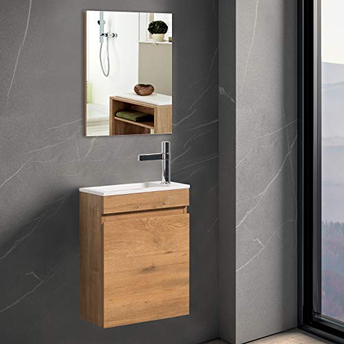 Bathroom Vanity with Sink for Small Space, TONA 16" Bathroom Cabinet with Sink Combo & Mirror, Wood Modern Design Bathroom Sink Vanity Combo Cabinet Set,Wall Mounted,(Faucet/Drain not Included)