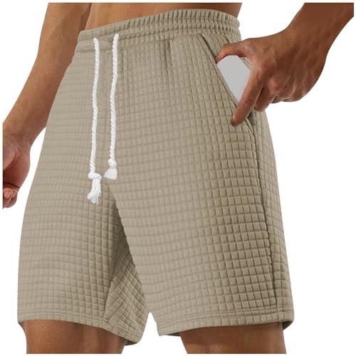 Sktremeuru Men's Drawstring Elastic Waist Casual Waffle Shorts with Pocket