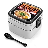 100% BLUE COLLAR Double Layered Stackable Bento Lunch Box Set with Spoon Ramen Noodle Soup Chicken Flavor (4) Lunchable Food Container with Utensils