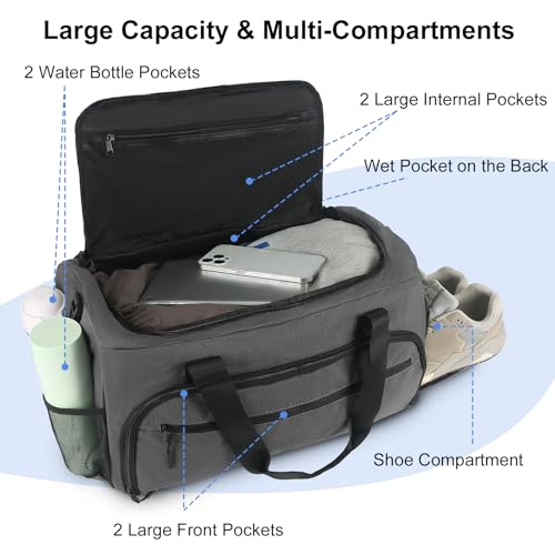 Image of Gym Bag for Men Women, Sports Duffle Bag with Wet Pocket & Shoes Compartment, Water Resistant Overnight Weekender Bag Duffel Bag