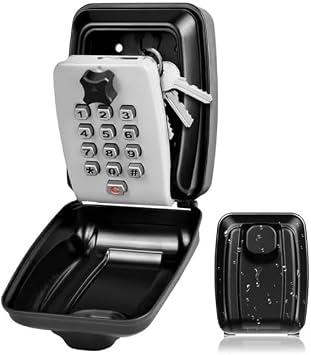 Key Lock Box with 12-Digit Combination Lock, Large Capacity Wall Mounted Key Safe, Waterproof Security Lock Box with Shackle for Home, Car, Office & Emergency Spare Keys Wall