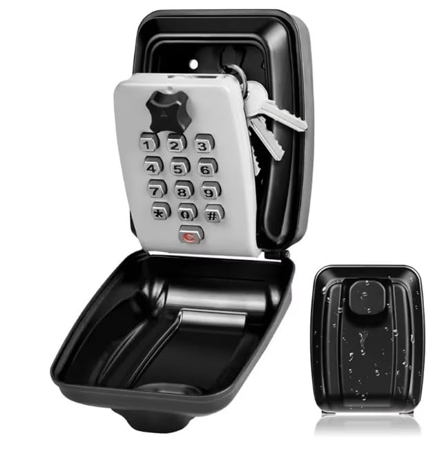 Key Lock Box with Combination Lock 12-Digits Password Code Large Capacity Wall Mounted Hanging Car Window Box Safe Case Storage Padlock Shackle Spare Emergency Security Waterproof (Wall-Mount)