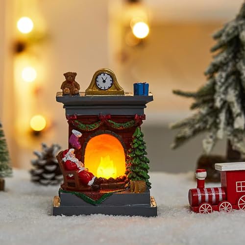Image of Christmas Fireplace Lantern Luminous Santa Claus Night Light Christmas Resin Ornaments Decorative Lighting for Home Holiday Decor Battery Operated Unique Decoration