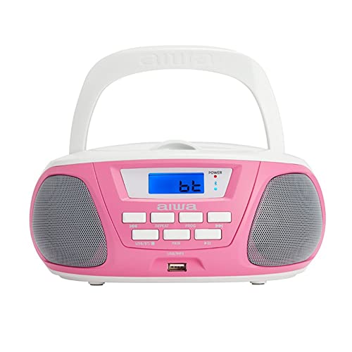 Aiwa BBTU-300PK: Radio CD Portátil con Bluetooth, USB, Aux In, Sintonizador de Radio, Edición Especial Infantil para niños y niñas