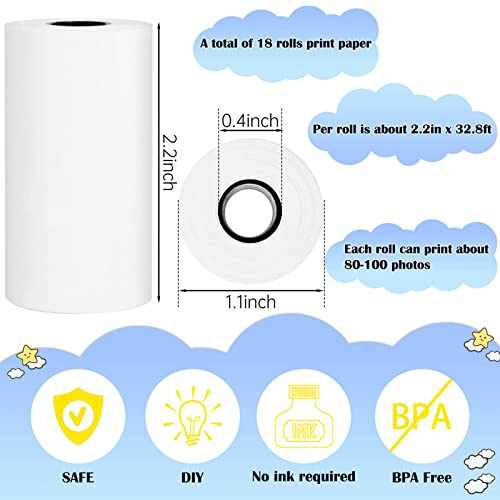 18Rolls Kids Instant Camera Refill Print Paper-White Thermal Printer Photo Paper Kids Camera For Kid's Instant Camera Favors Supplies-2.2 X 1.2 Inch #TOP1