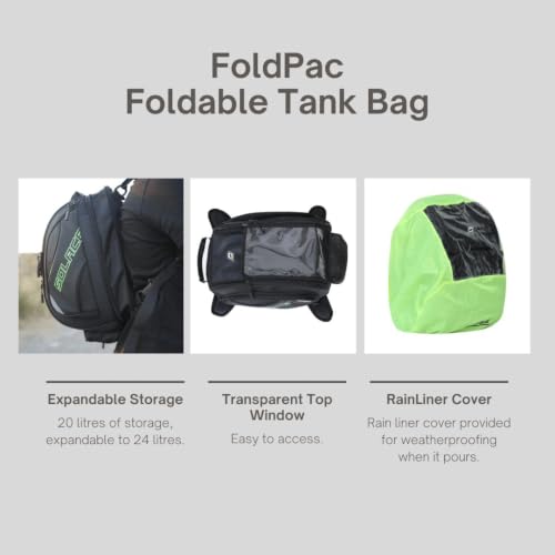 Image of SOLACE Foldpac Magnetic Tank Bag for Motorcycle, 1680 Denier Polyester, 20-24 Litre, Convertible Backpack with Rainproof Cover