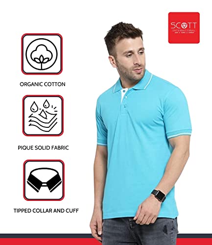 Image of Scott International Men's Regular Fit Organic Cotton Polo T-Shirt (Electric Blue with White, XL)