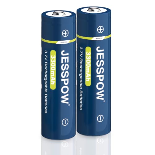 3.7V Rechargeable Battery3300mAh Button Top Batteries High Power Lasting Long for Headlamp LED Flashlight 2 Pack 18 x 65mm