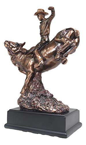 Estatua grande de vaquero montando toro en estilo rústico western miniatura 6