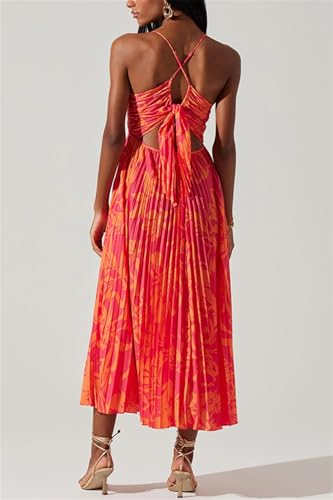 Image of Recious Womens Sexy Spaghetti Strap Sleeveless Printed Bodycon Pleated Party Clubwear Dress