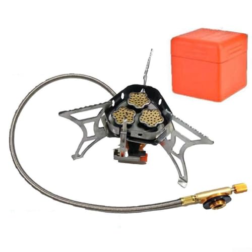 Estufa de gas de camping 3 quemadores portátil horno de mochilero 5800 W plegable al aire libre senderismo picnic barbacoa equipo de cocina con caja de almacenamiento cobre y