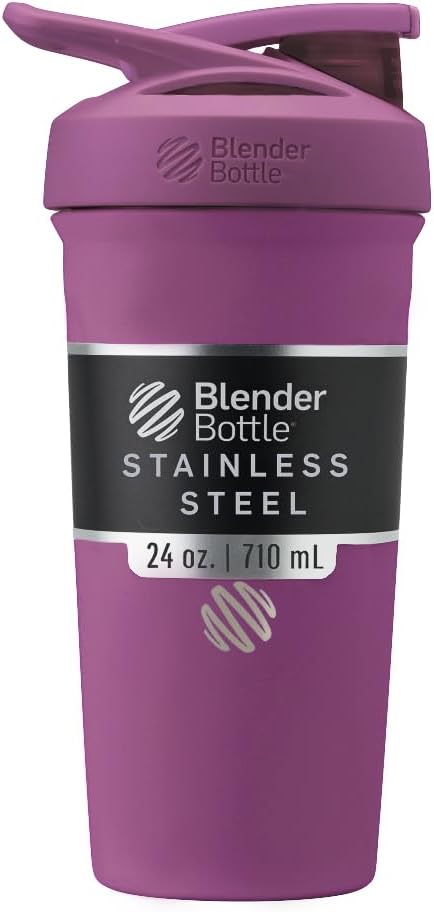 Blender Bottle Strada Shaker Cup Insulated Stainless Steel Water with Wire Whisk, 24-Ounce, Plum