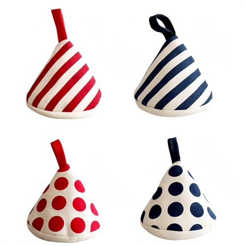 4-Pack Heat Insulated Triangle Cotton Handle Covers | Cast Iron Skillet/Dutch Oven Lid Grip, Reusable Hot Pot Holders for Frying Pans, Enameled Dutch Ovens & Oven Cookware