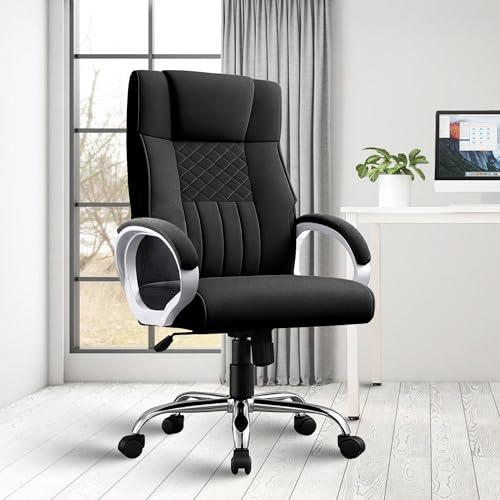 Image of ROSE Iran | 3-Year Brand Warranty | Comfortable High Back Chair | Adjustable Boss Chair for Home Office, Swivel Revolving Professional Executive (Black, Fabric HB)