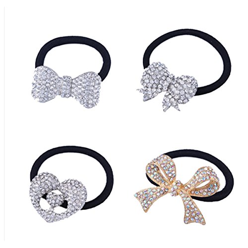 Santfe 4pcs Rhinestone Crystal Elastic Stretch Ponytail Holders Hair Jewelry Accessories Rubber Band (style1)