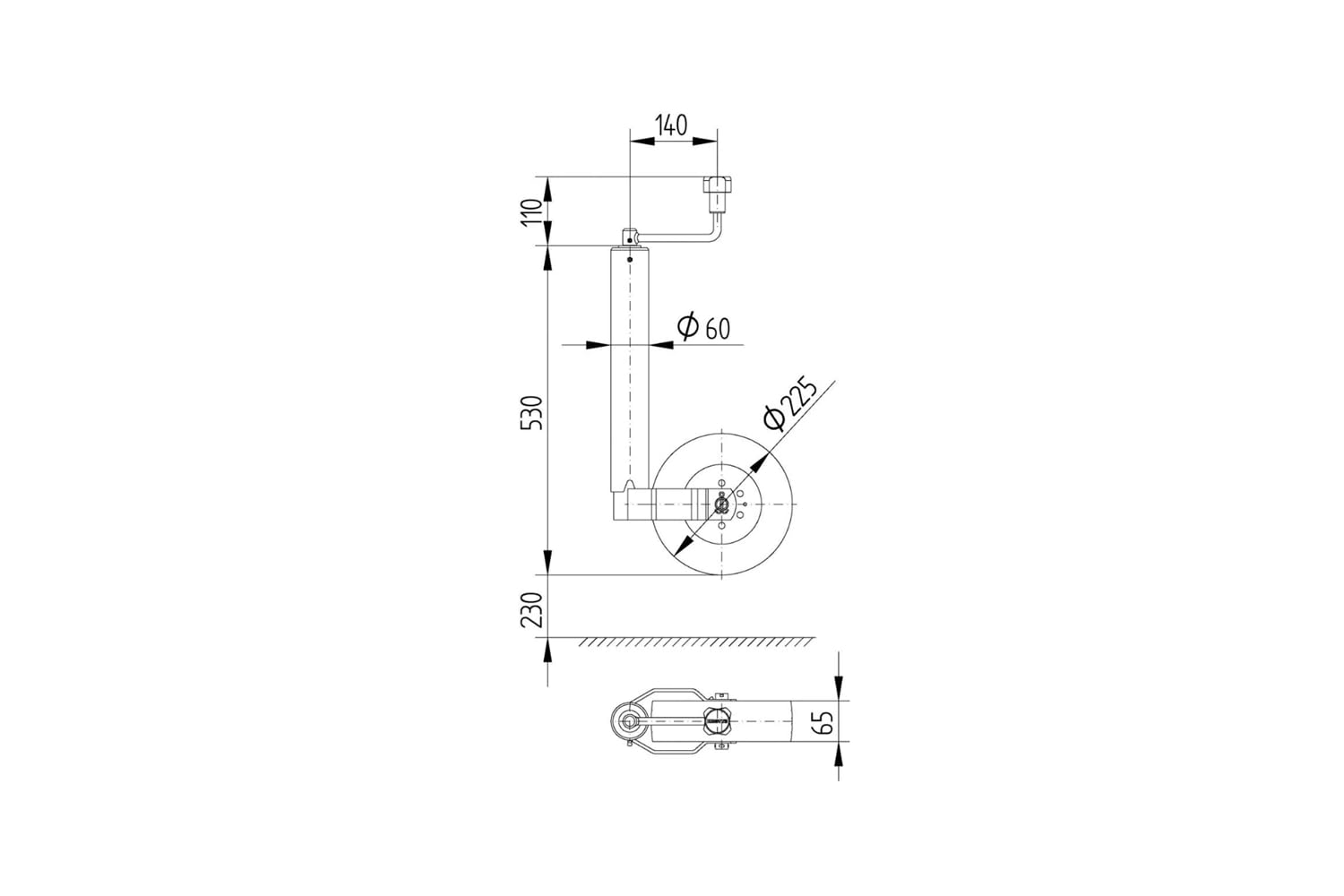 Knott Stützrad Set TK60 mit Klemme KLE60, 60 mm, 250 kg, 530-760 mm | Verzinkter Stahl mit Vollgummirad. Für PKW-Anhänger, Wohnwagen und Bootsanhänger zum sicheren Rangieren und Abstellen.