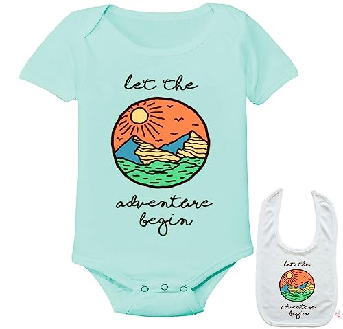 Image of Let The Adventure Begin -Cute Shirt Newborn Baby Bodysuit Outfit Onesie & Bib