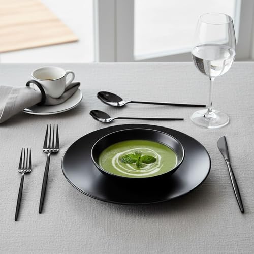 Image of 25 Pcs Black Cutlery Set for Dining Table the Perfect Lightweight Silim Handle Tableware Including Dinner Spoon, Dinner Fork, Dinner Knife, Dessert Spoon & Dessert Fork