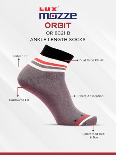 Image of Orbit Ankle Length Socks for Men |Made With Durable & Breathable Cotton | Ideal for Gym, Running, Office | 3 Pair -Multicolor
